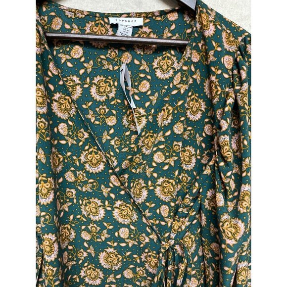 NEW! Topshop Willmor Floral Print Maternity Wrap Dress Green Women's Size 10 - Picture 5 of 11